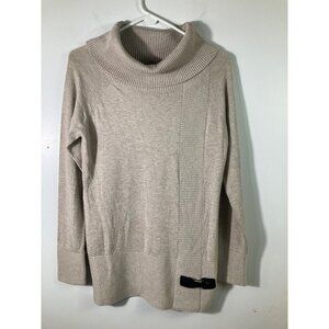 Womens Peck & Peck Funnel Neck‎ Cashmere Blend Sweater Buckle Detail Tan S